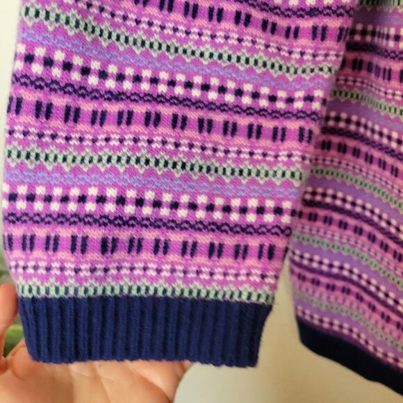 TALBOTS Purple Pink Fair Isle Wool Blend Button Down Cardigan Sweater Sz Large - Picture 5 of 9